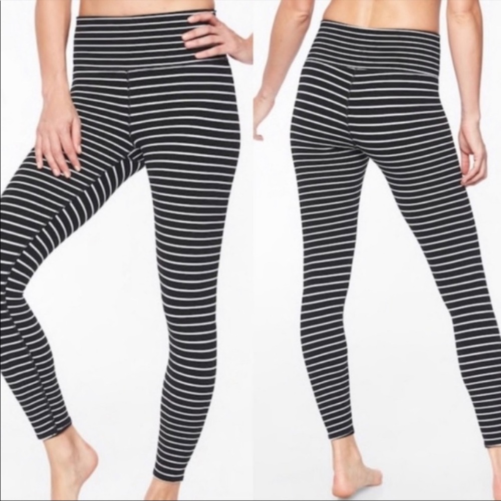 Athleta Elation Black and white striped leggings